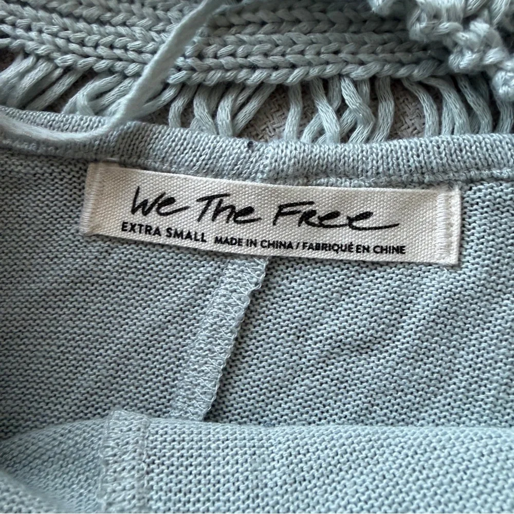 🩵 Free People Crochet Pale Baby Blue Colette Macrame Neckline Tee